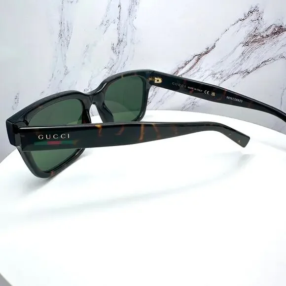 New GUCCI Sunglasses Brown Gold Red Green Web 55-20-145 mm Mens Square Gucci